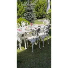 Isparta model ferforje görünümlü PLASTİK 6 kişilik masa ve sandalye takım 6 sandalye 1 masa