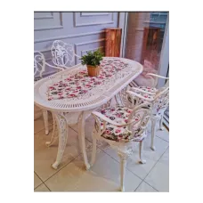 Isparta Model Ferforje Görünümlü Plastik Oval 4'lü Masa ve Sandalye Takım Balkon Bahçe Takımı İç/Dış
